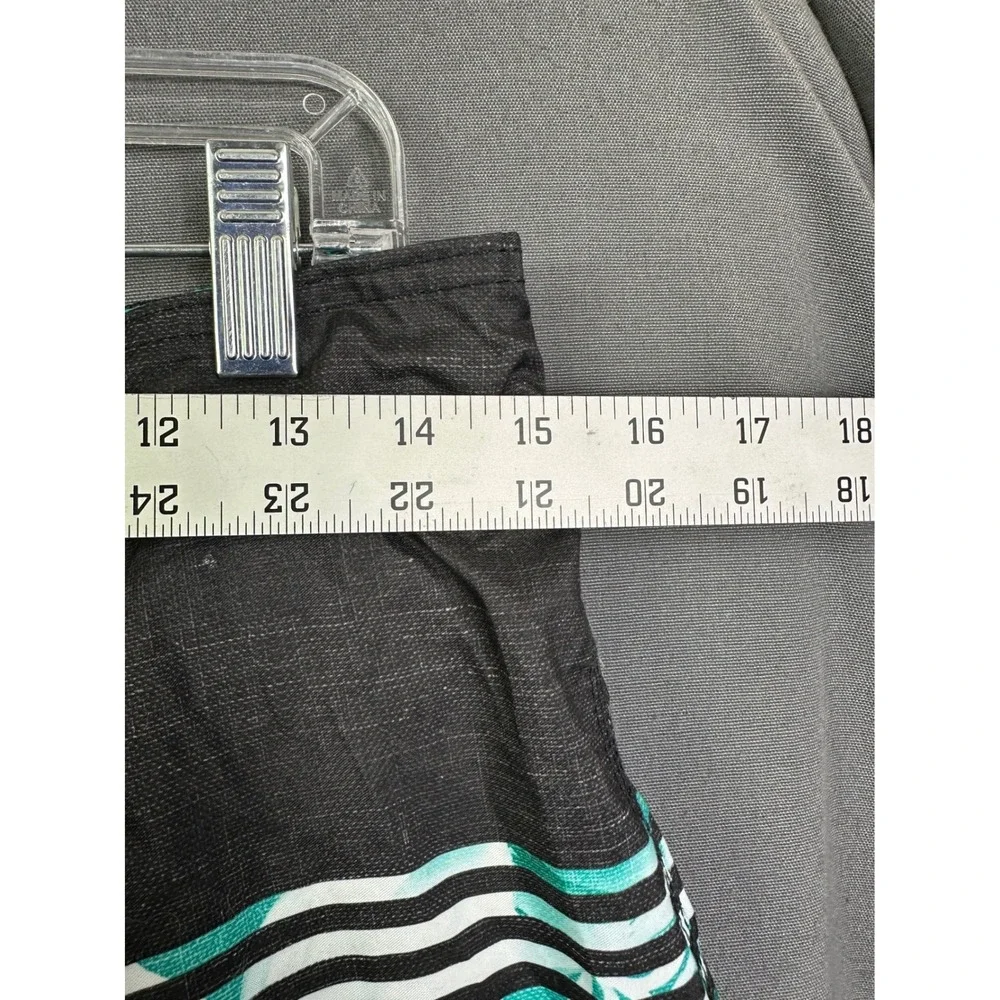 Speedo Men Tropical Floral Striped Board Shorts Teal Green Black Swim‎ Trunks 30